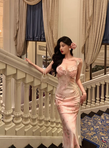 Elegant Sheath Pink Floral Chiffon 18th Birthday Dress Party Gown Birthday Outfits Birthday Dress Ideas For Women DP592