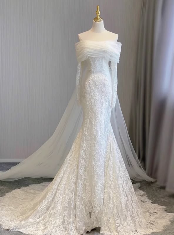 Dreamy Wedding Dresses A-Line Notch lapel collar Long Sleeve Court Train Summer Brides Dress DP608