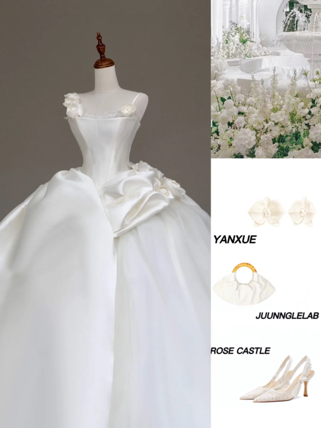 Unique Bridal Gown Ball Gown Straps White Satin Wedding Dresses Bridal Gowns DP638