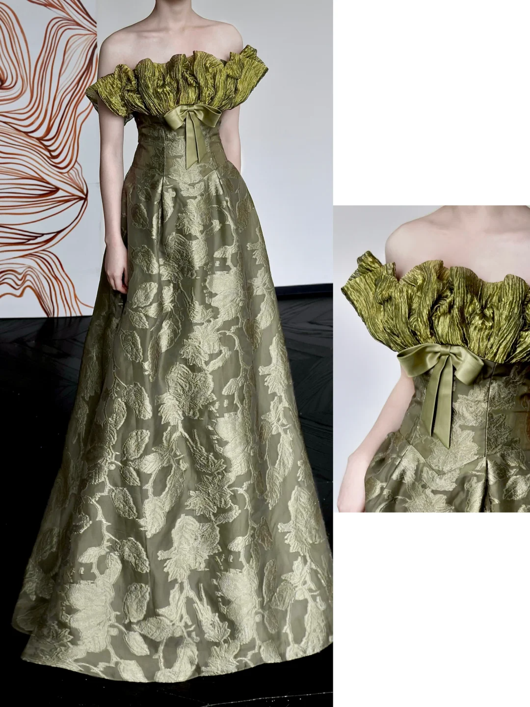 Gorgeous A line Strapless Green Satin Long Prom Dresses Graduation Dresses DP668