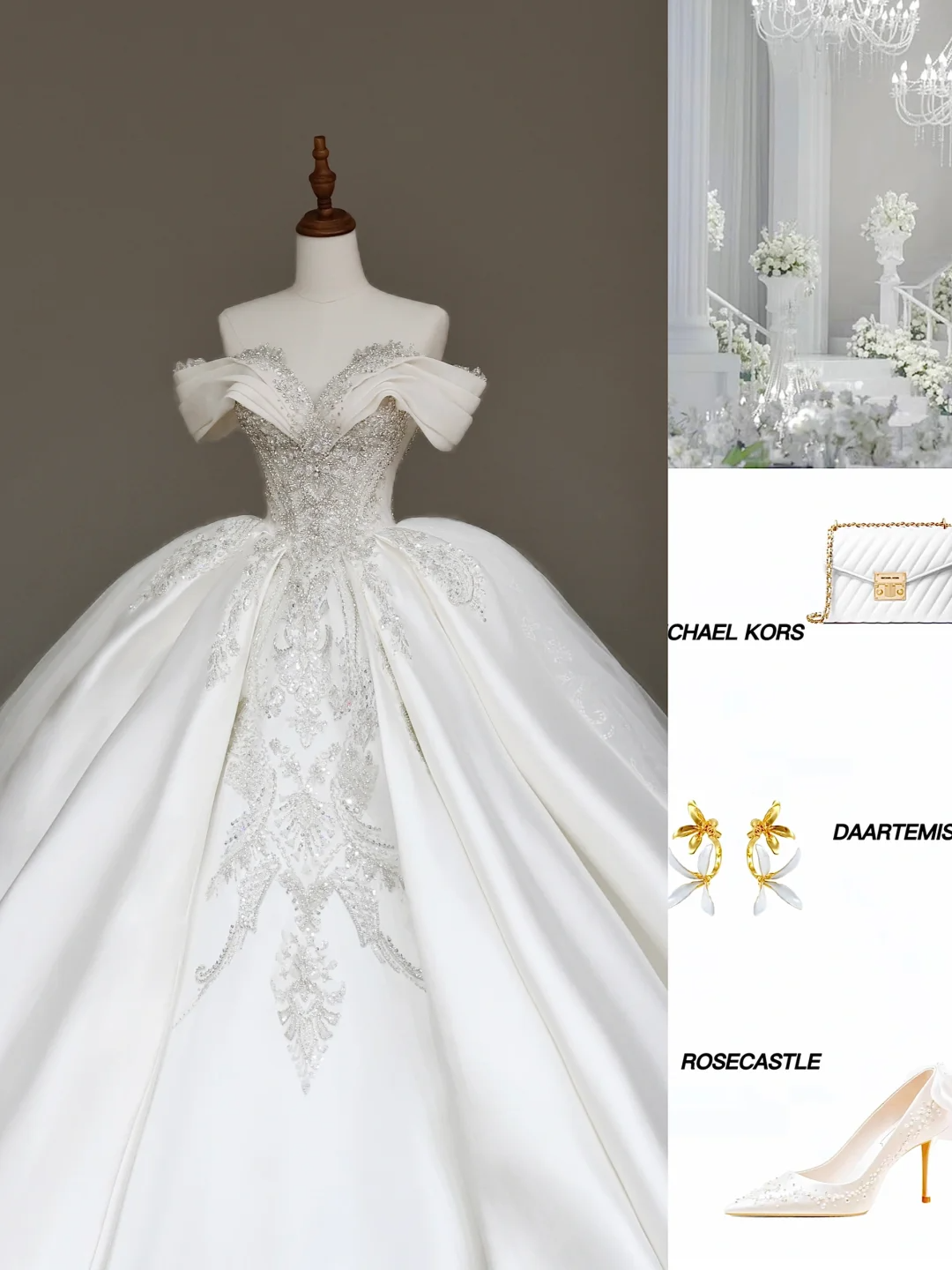 Classy Elegant Ball Gown Off The Shoulder Sequin White Short Sleeves Wedding Dress Brides Dress DP681