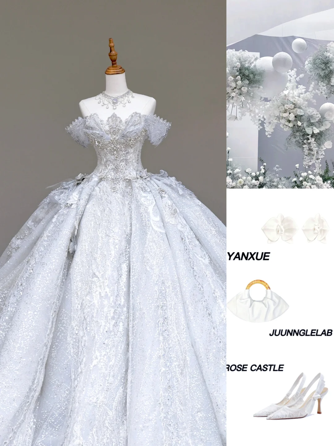 Classy Elegant Ball Gown Off The Shoulder Sequin White Short Sleeves Wedding Dress Brides Dress DP702