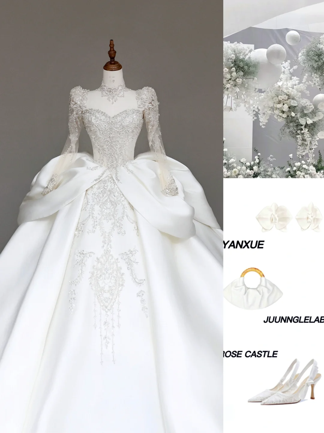 Unique Bridal Gown Ball Gown Sweetheart Long Sleeves White Sequin Wedding Dresses Bridal Gowns DP714