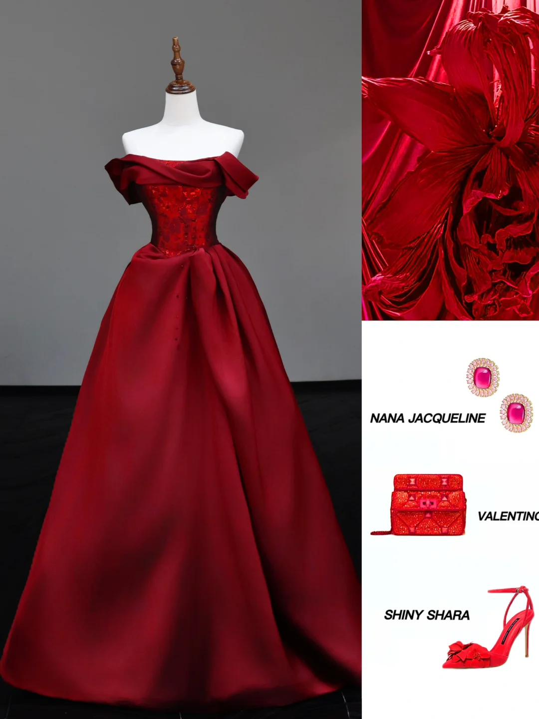 Gorgeous Ball Gown Off The Shoulder Burgundy Satin Long Prom Dresses Graduation Dresses DP716
