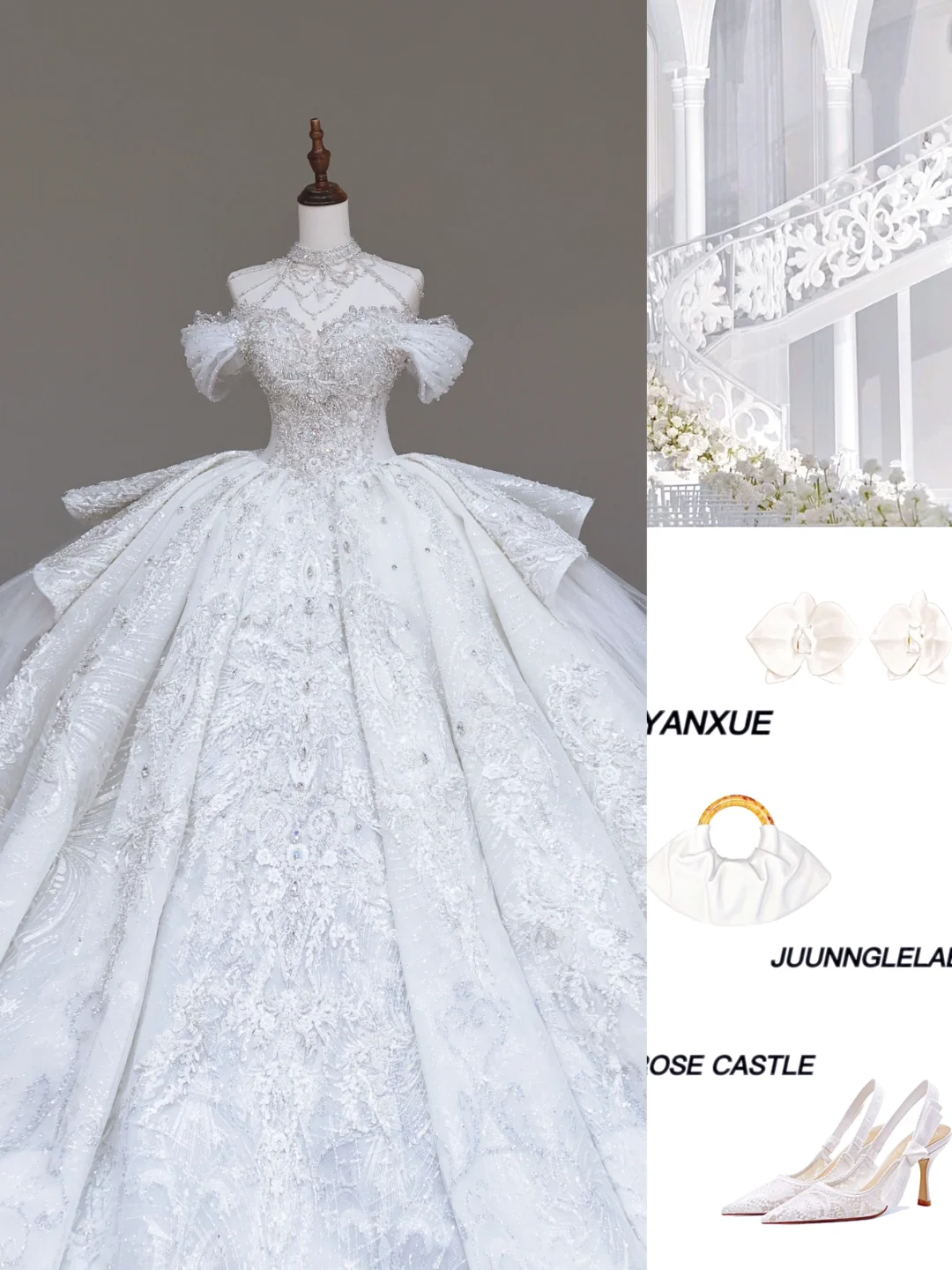 Unique Bridal Gown Ball Gown High Neckline White Sequin Wedding Dresses Bridal Gowns DP720