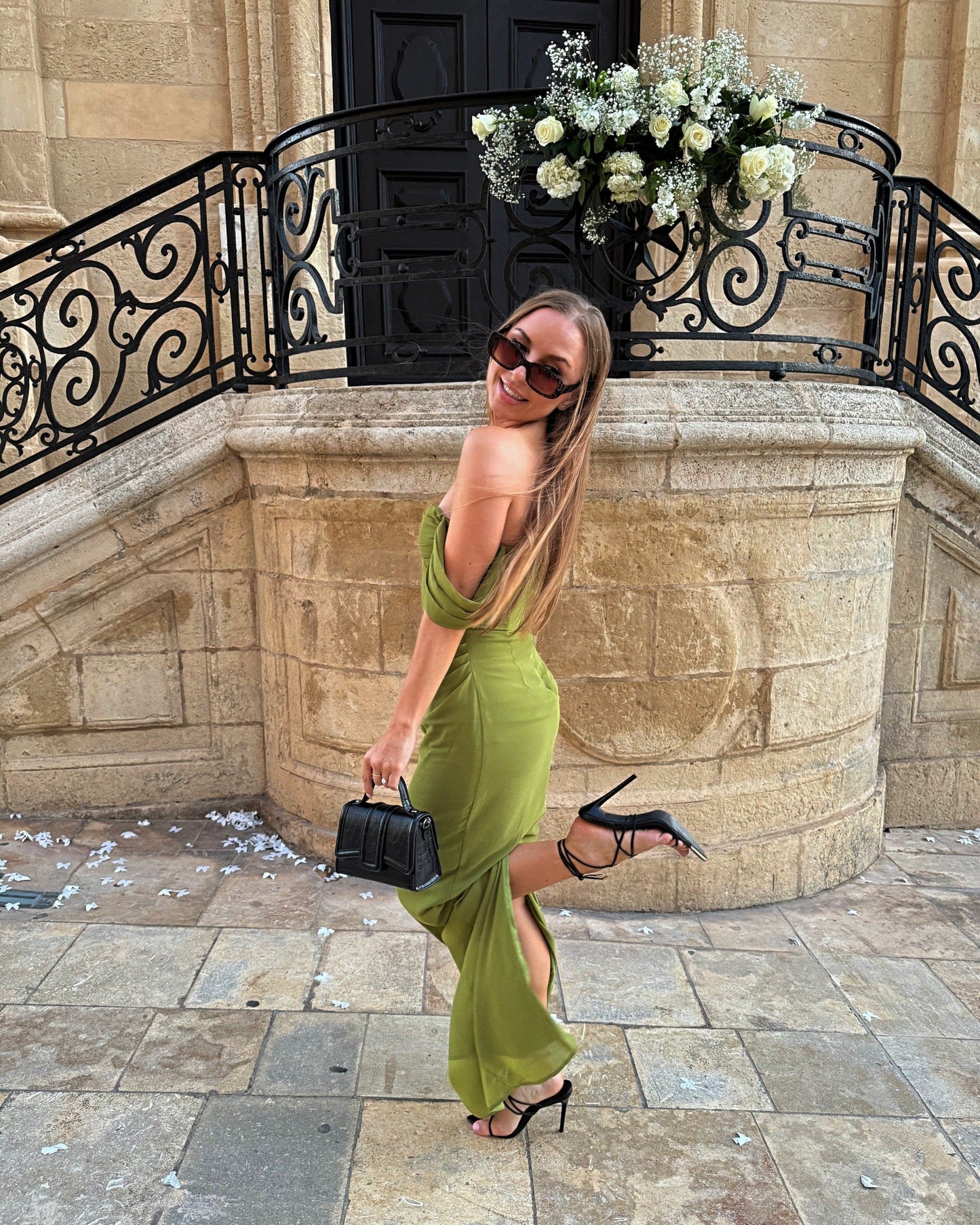 Elegant Wedding Guest Outfit Sheath Off The Shoulder Green Night Dresses Summer Wedding Guest Dresses Graduation Dresses DP759