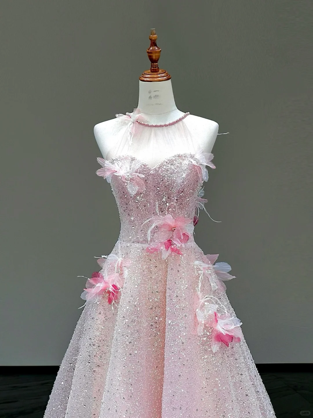 Stunning Ball Gown High Neckline Pink Sequin Long Prom Dress Party Dress Graduation Dresses DP804