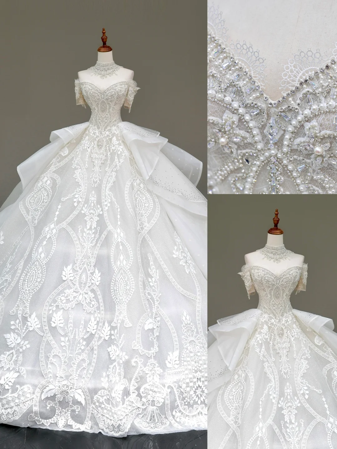 Classy Elegant Ball Gown Off The Shoulder Sequin White Short Sleeves Wedding Dress Winter Brides Dress DP811