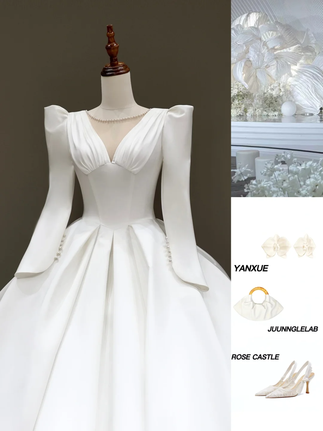 Princess Bridal Gown Ball Gown Scoop Satin White Pearls Wedding Dresses Bridal Gowns DP840
