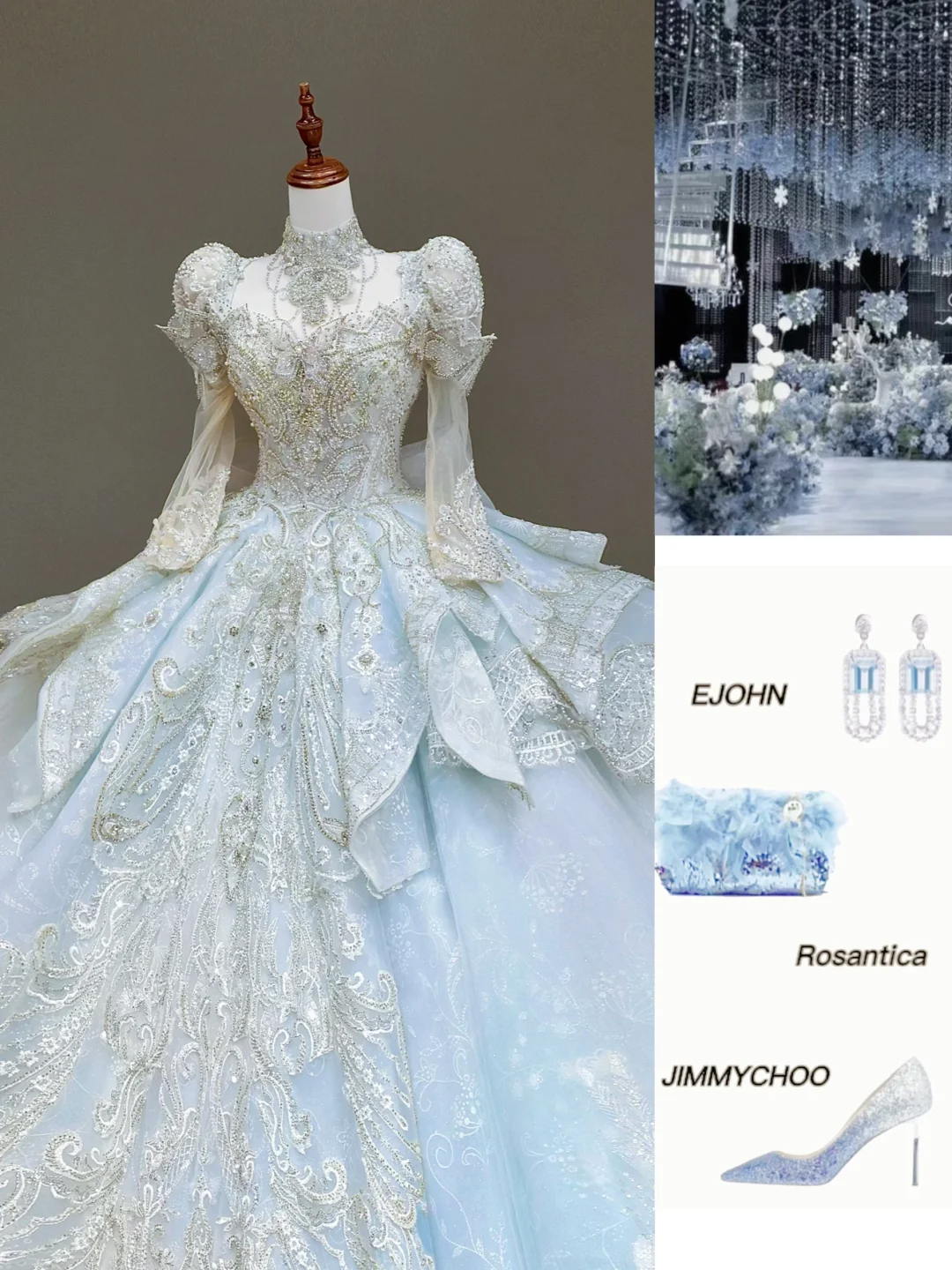 Princess Bridal Gown Ball Gown High Neckline Blue Sequin Beads Wedding Dresses Bridal Gowns DP830