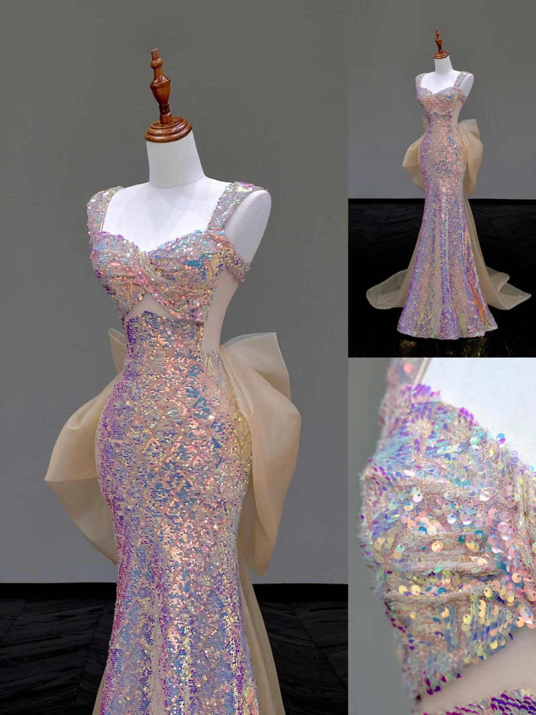 Pretty Mermaid Sweetheart Sequin Pink Long Prom Dress Party Dress Graduation Dresses DP860