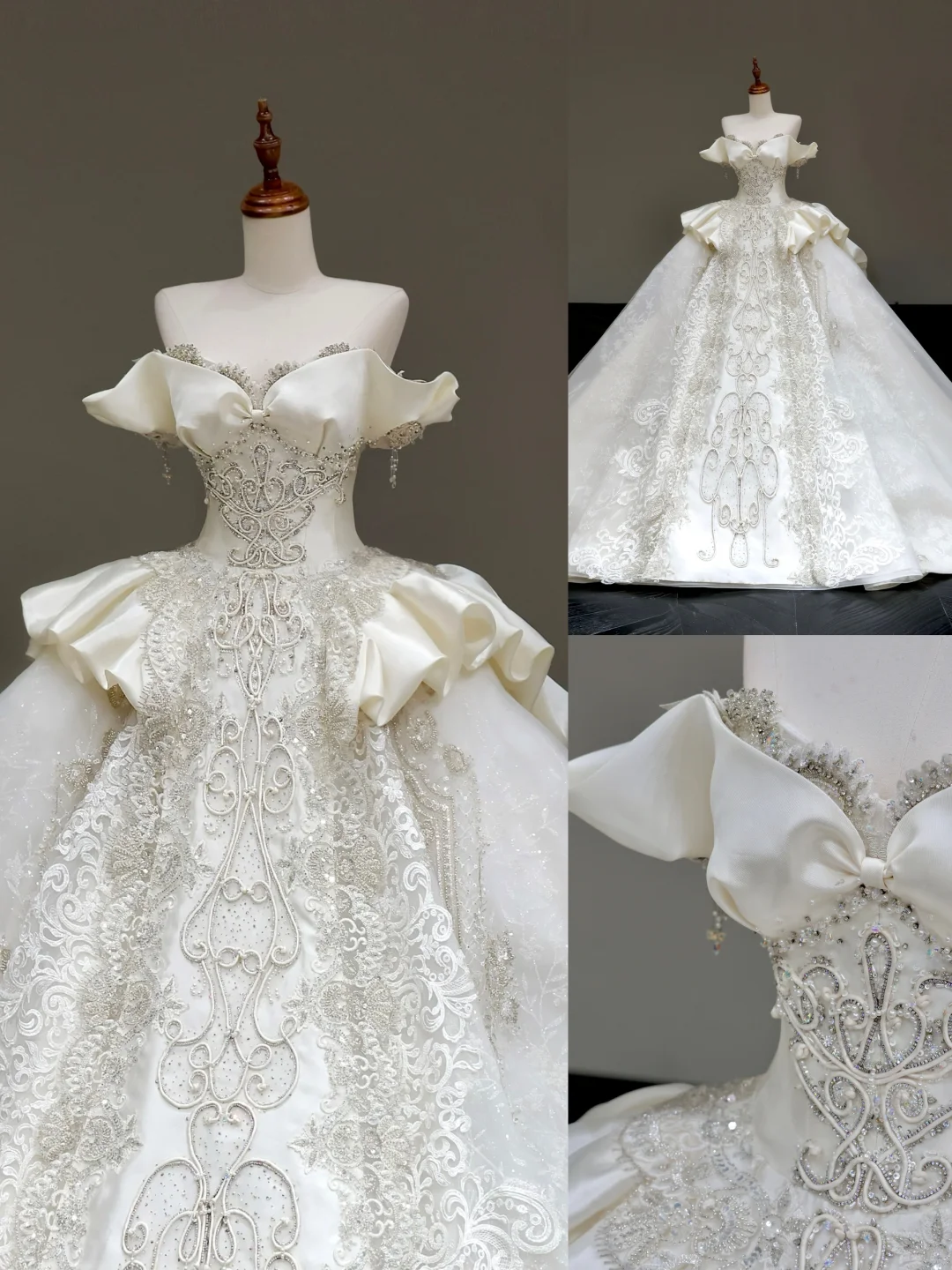 Princess Bridal Gown Ball Gown Off The Shoulder White Sequin Beads Wedding Dresses Winter Bridal Gowns DP839