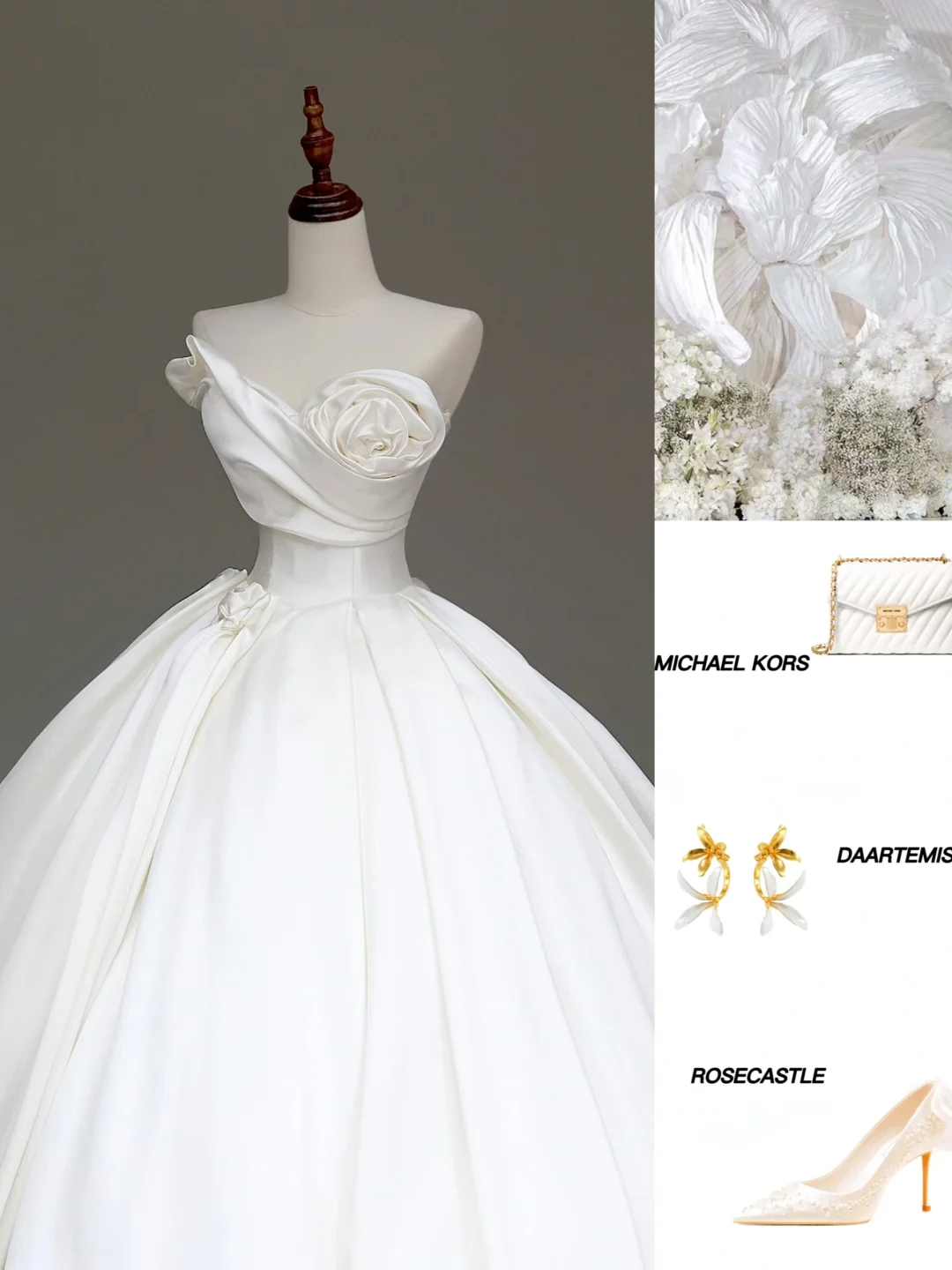 Timeless Bridal Gown Ball Gown Sweetheart White Satin Flower Wedding Dresses Bridal Gowns DP849