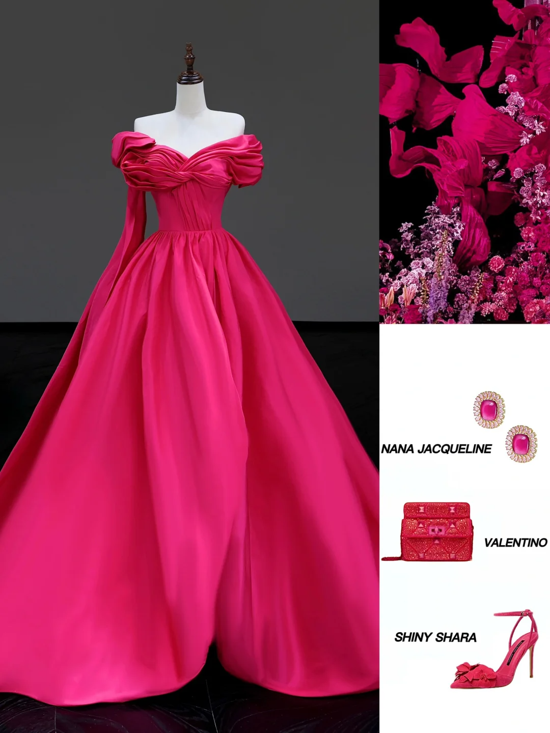 Elegant Glamour Ball Gown Hot Pink Satin Long Prom Dress Party Dress Evening Dresses DP865