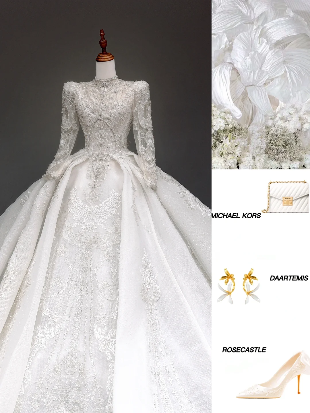 Princess Bridal Gown Ball Gown High Neckline White Sequin Beads Wedding Dresses Winter Bridal Gowns DP880
