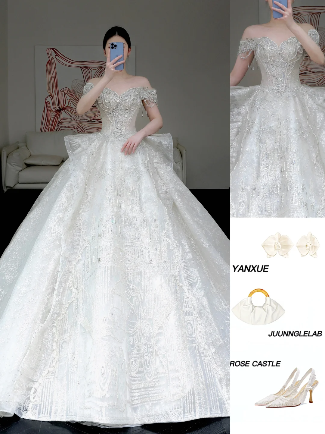 Princess Bridal Gown Ball Gown Strapless White Sequin Beads Wedding Dresses Bridal Gowns DP884