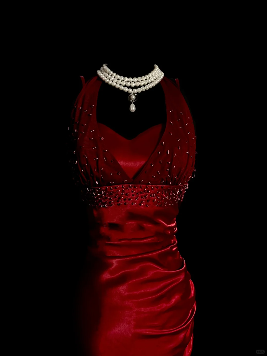 Vintage Mermaid Halter Sleeveless Red Satin Long Prom Dresses Ruffles Evening Gowns Evening Dress DP942