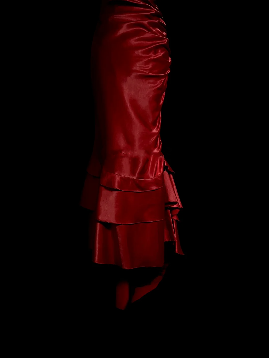 Vintage Mermaid Halter Sleeveless Red Satin Long Prom Dresses Ruffles Evening Gowns Evening Dress DP942