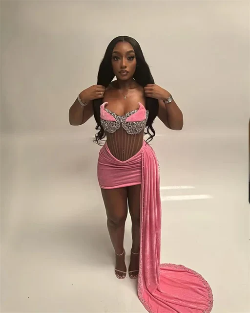 Sexy Gold Prom Dress Velvet Beads Birthday Party Cocktail Gown Homecoming Dress SH1452