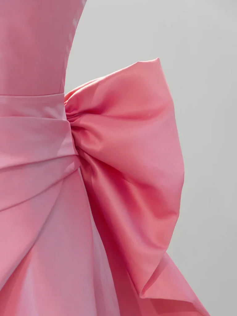 A-Line Sweetheart Neck Satin Pink Long Prom Dress, Pink Long Formal Dress ED010