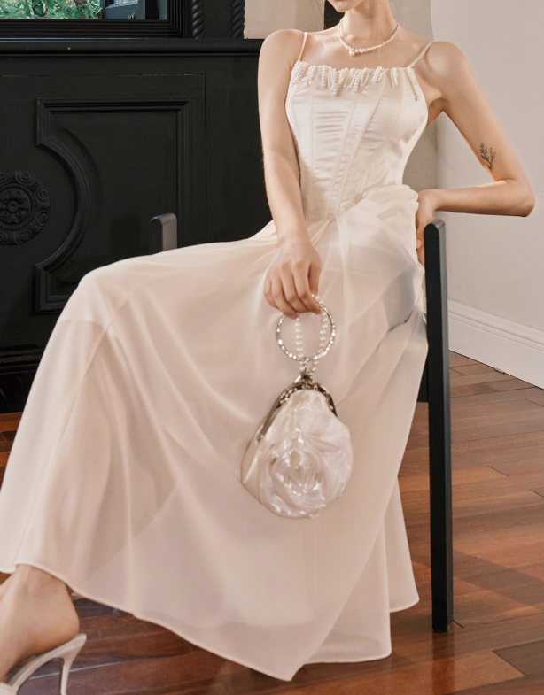 French Satin Pearl Dress Birthday Dress ED01013