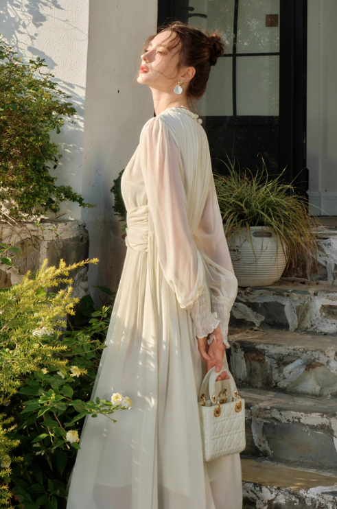 French Twist Chiffon Long Sleeve Dress ED01014