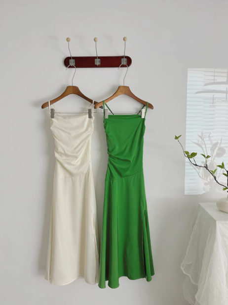 Green Satin Swing Neck Suspender Dress Birthday Dress ED01017