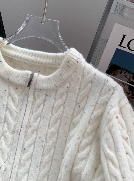 Vintage Twisted Floral Dot Double Zipper Cardigan ED01025