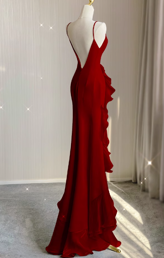 Black Satin long prom dress, black birthday dress ED01038