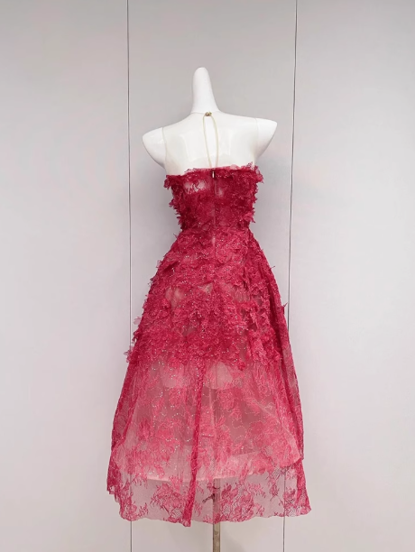 Red A-line tulle embroidered short prom dress, red homecoming dress ED01039