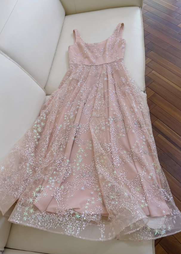 Light pink A-line tulle sequin short prom dress, light pink homecoming dress ED01040