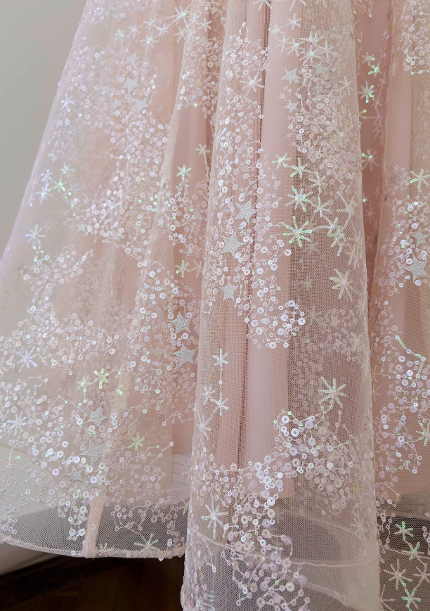 Light pink A-line tulle sequin short prom dress, light pink homecoming dress ED01040
