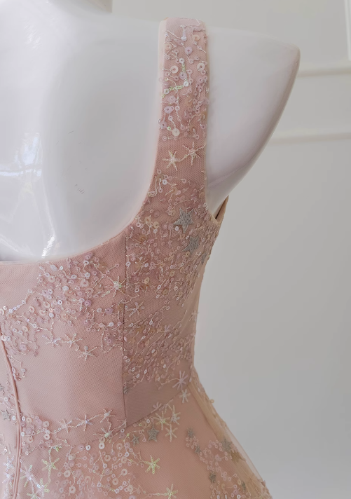 Light pink A-line tulle sequin short prom dress, light pink homecoming dress ED01040