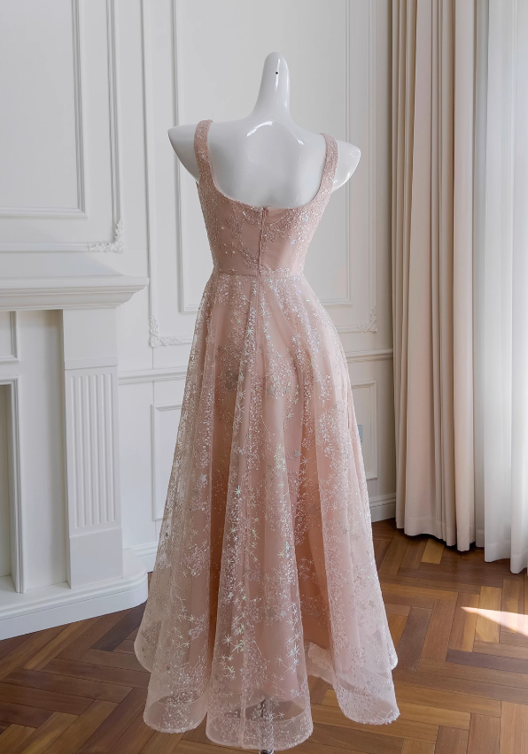 Light pink A-line tulle sequin short prom dress, light pink homecoming dress ED01040