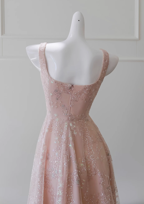Light pink A-line tulle sequin short prom dress, light pink homecoming dress ED01040