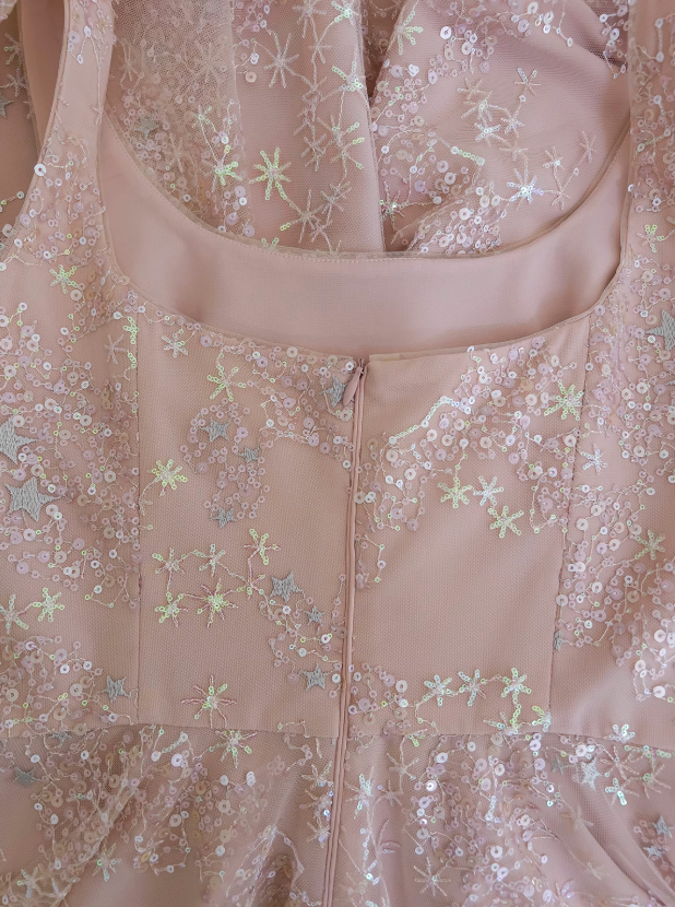 Light pink A-line tulle sequin short prom dress, light pink homecoming dress ED01040