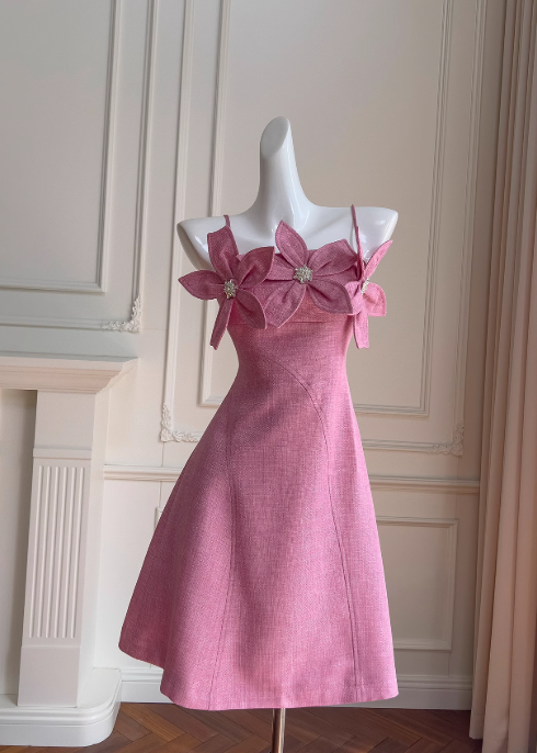 Rose red A-line spaghetti strap short prom dress, rose red homecoming dress ED01041