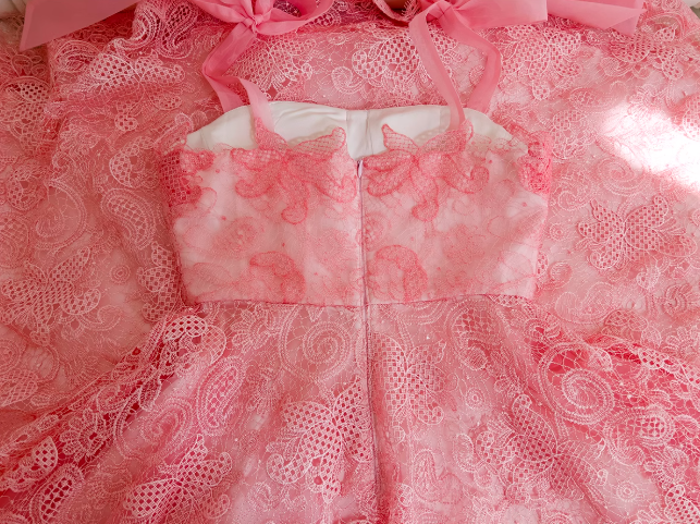 Pink A-line tulle lace short prom dress, pink homecoming dress ED01043