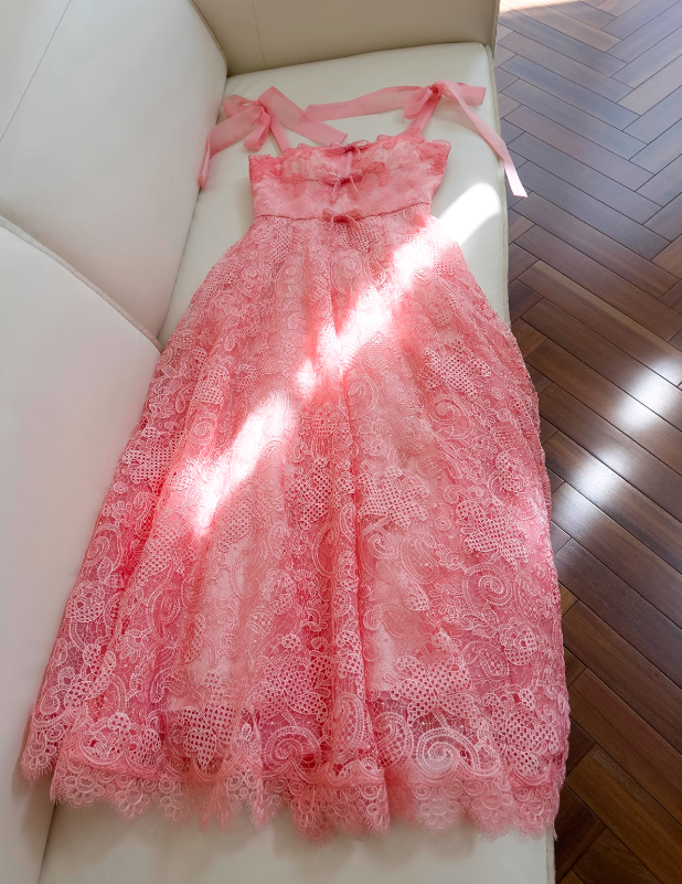 Pink A-line tulle lace short prom dress, pink homecoming dress ED01043