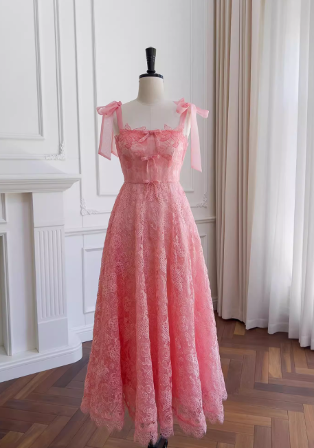 Pink A-line tulle lace short prom dress, pink homecoming dress ED01043