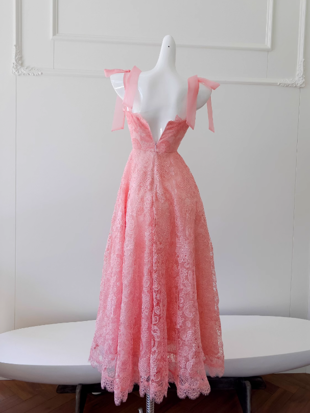 Pink A-line tulle lace short prom dress, pink homecoming dress ED01043