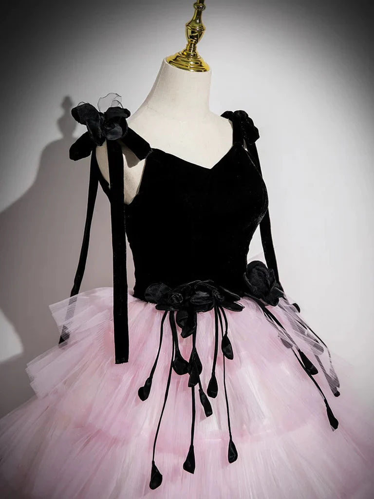 A-Line V Neck Pink Tulle Long Prom Dress, Pink Long Formal Dress ED01059