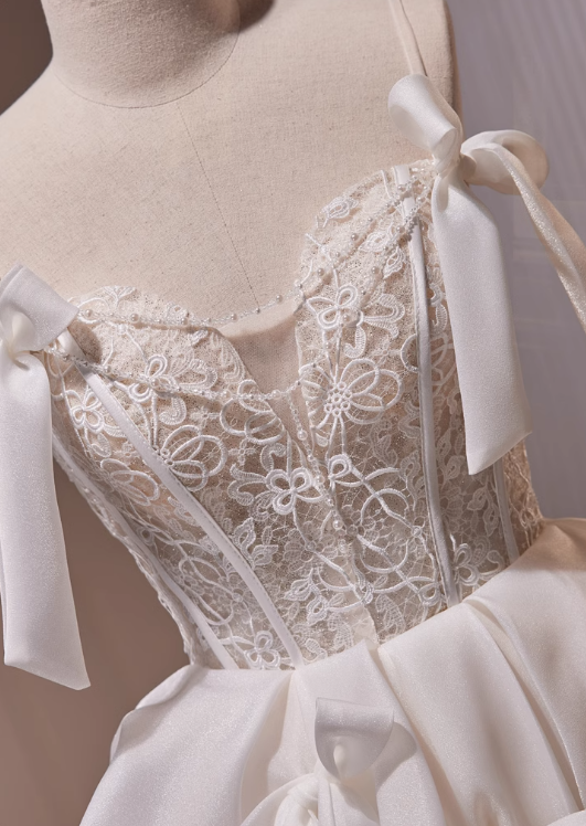 Off-white A-line spaghetti strap tulle lace short prom dress, Off-white homecoming dress birthday dresss ED1072