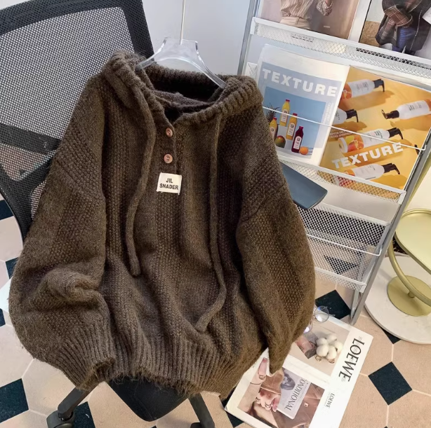 Lazy Korean style loose hooded new autumn and winter hot-selling thickened knitted women's sweater ED0107