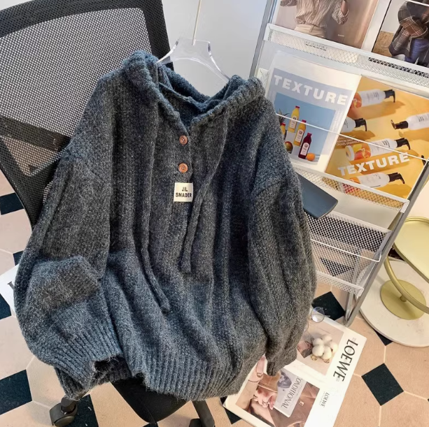 Lazy Korean style loose hooded new autumn and winter hot-selling thickened knitted women's sweater ED0107