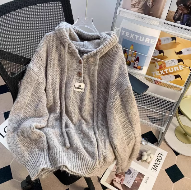 Lazy Korean style loose hooded new autumn and winter hot-selling thickened knitted women's sweater ED0107