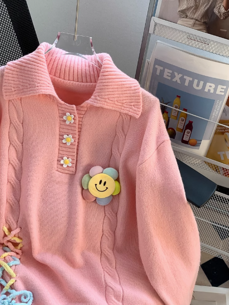 College style polo collar cute sweet long sleeve sweater ED0108