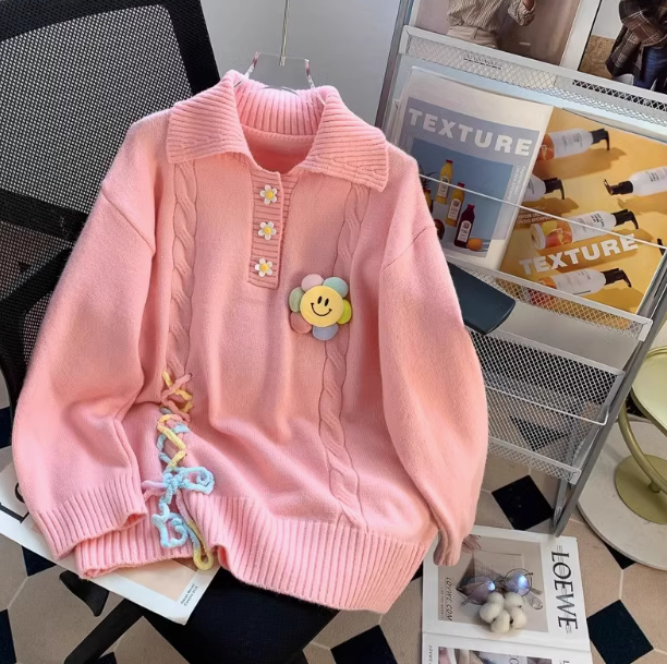 College style polo collar cute sweet long sleeve sweater ED0108