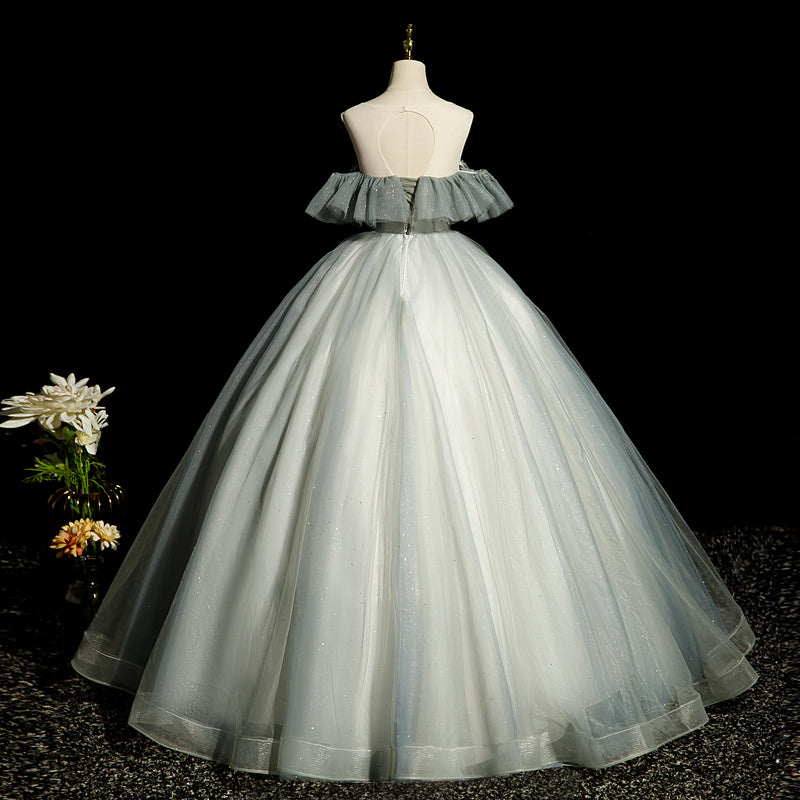 Green A-line tulle sequined long ball dress, green evening dress ED01104