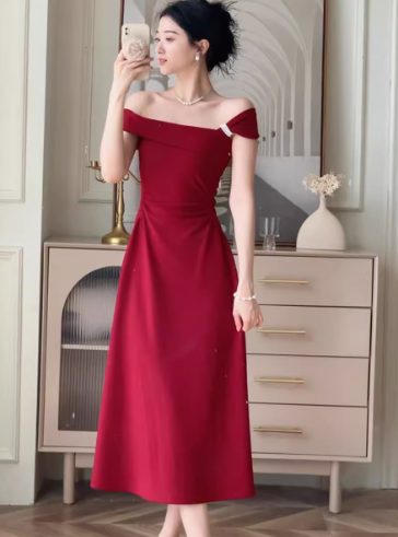 French pure desire style one-shoulder niche high-end waist temperament women's dress ED0111